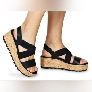 Sorel Cameron Flatform Slingback Sandals, Black, Women’s size 10